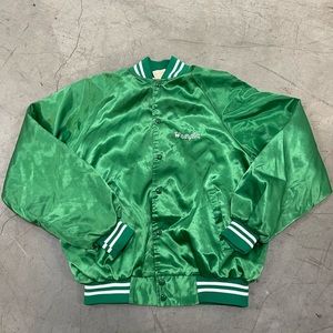 Vintage 80s Green Satin Jacket Mens